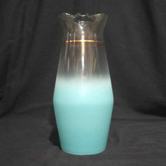 Vtg Blendo West Virginia Glass Specialty Pitcher Turquoise w 6x Flat Tumblers - Picture 5 of 8